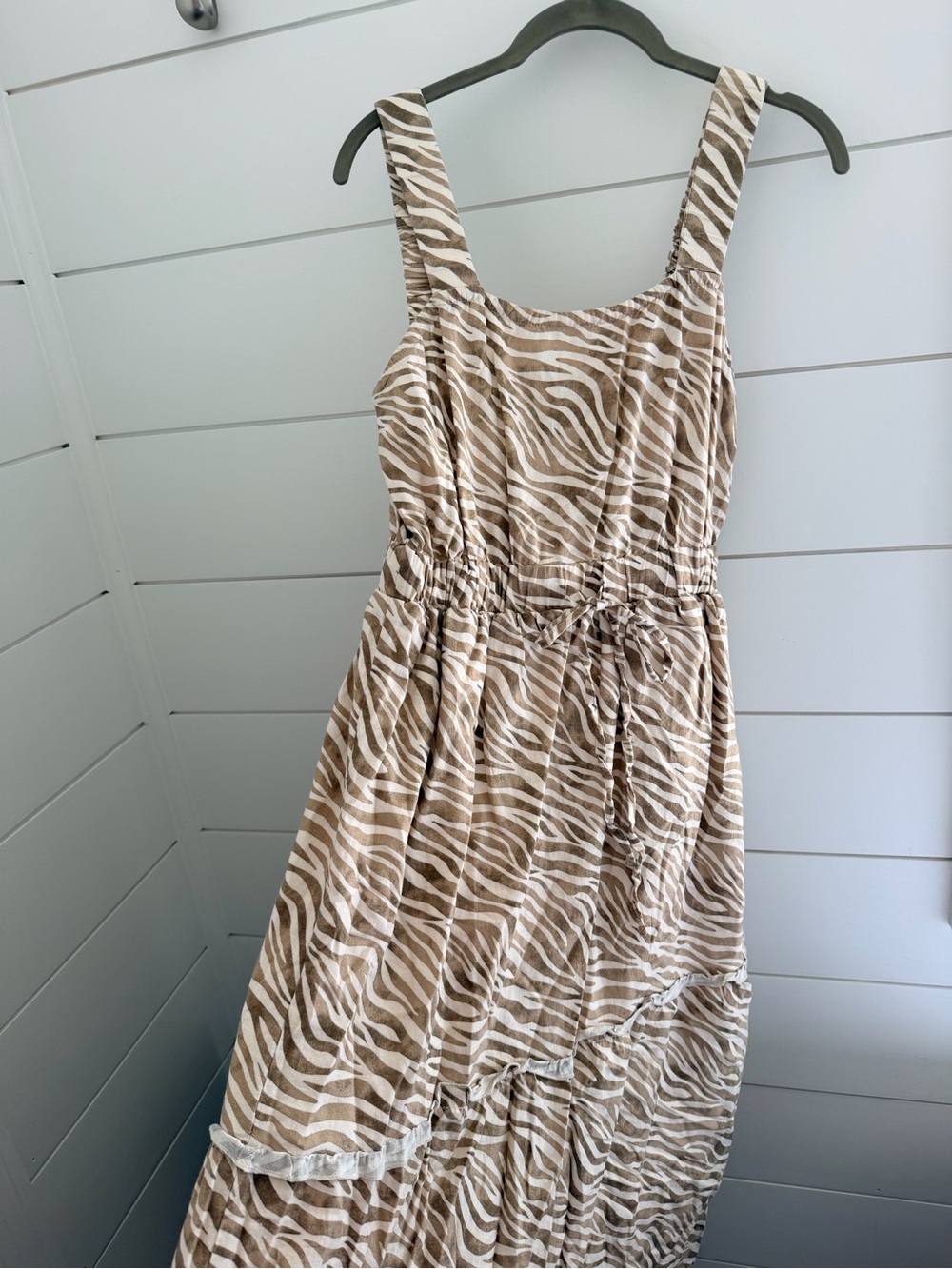 Beige and White Zebra Print Summer Dress